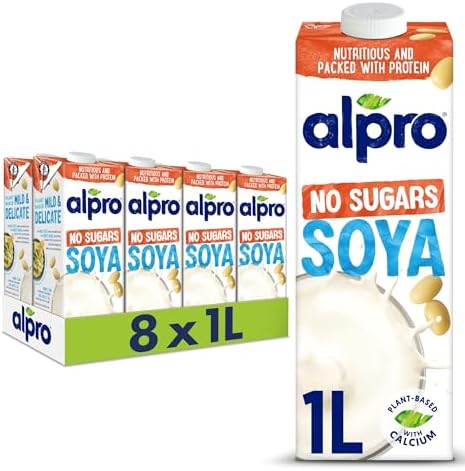 Alpro Soya No Sugars Plant-Based Long Life Drink Unsweetened Vegan Dairy Free & Lactose Free Milk Alternative 1L (Pack of 8)