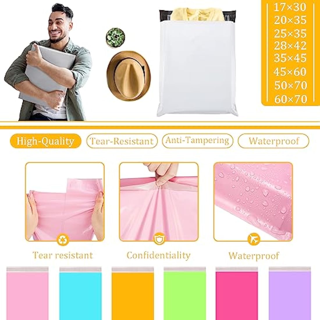 50pc 35x45cm Yellow Vinted Postage Bags Mailing Bags for Clothes,Mailing Poly Postal Self Seal Bags,Parcel Shipping Bags Strong Packaging Bag Delivery Bags Plastic Envelopes for Posting Clothes Parcel