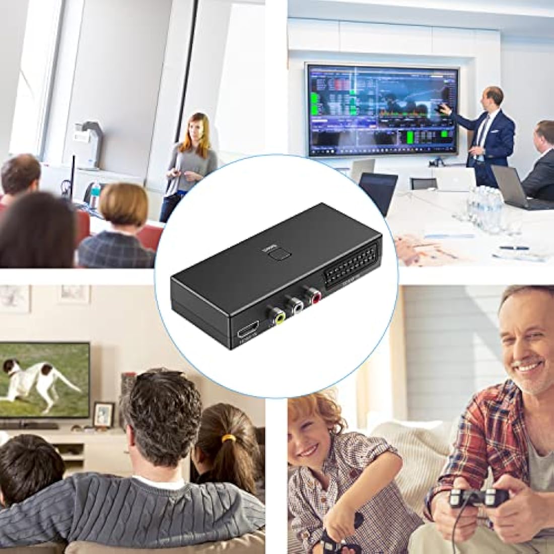 AIFHDAUF Scart to HDMI Converter,RCA to HDMI Converter, HDMI Switch 3 in 1 Video Audio Adapter with HDMI Cable Support HDTV PS5/4/3 DVD N64 Wii blu-player, Sky STB VHS VCR Game Consoles PC