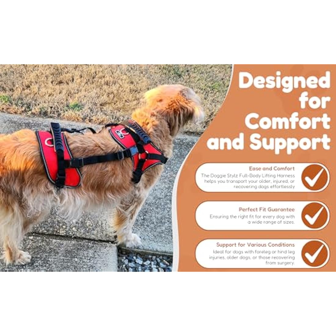 Doggie Stylz Multi-Functional Full-Body Lifting Dog Harness Vest, Designed for Front-Only, Rear-Only or Full-Body Dog Lifting , L
