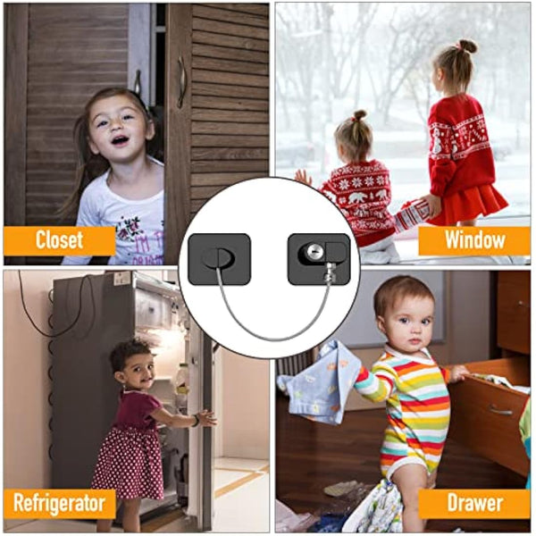 4 Pack Window Safety Locks Adhesive, NewBinn No Drilling Window Restrictors for UPVC, Window Safety Locks Latch for Refrigerator, Cabinets, Drawer, Fridge Lock with Keys for Kids and Pets, Black