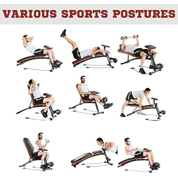 HOMCOM Foldable Weight Bench, Strength Training Sit Up Bench, Incline Decline Bench with 7-Level Backrest, Leg Extension Machine, Preacher Pad and Resistance Band for Home Gym Workout