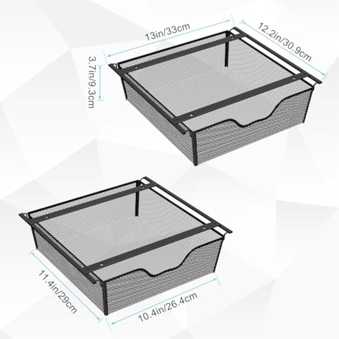 2 Pack Pull Out Basket Storage Under Shelf , Under Cabinet Hanging Drawer, Metal Wire Mesh Storage Basket Organizer for Kitchen, Office, Wardrobes, Cupboard Storage Black