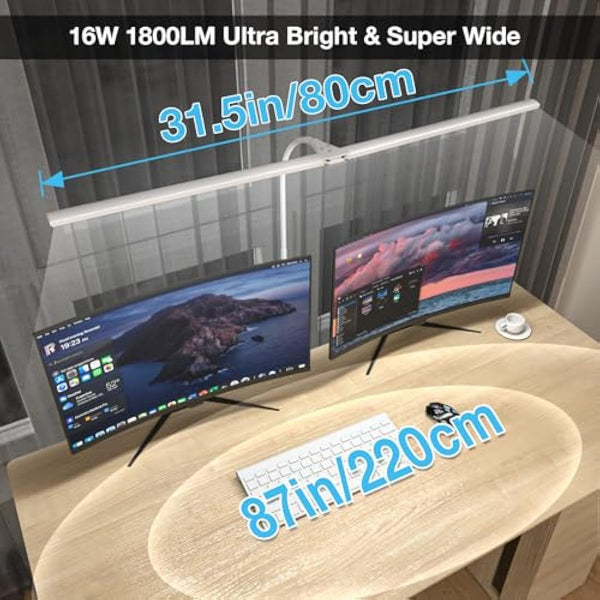 Hensam Desk Lamp, 80CM White Desk Lights Bar for Study, Clip On Desktop Computer Lighting with Gooseneck, Bright Dimmable Task Table Lamp for Work Reading Craft Students