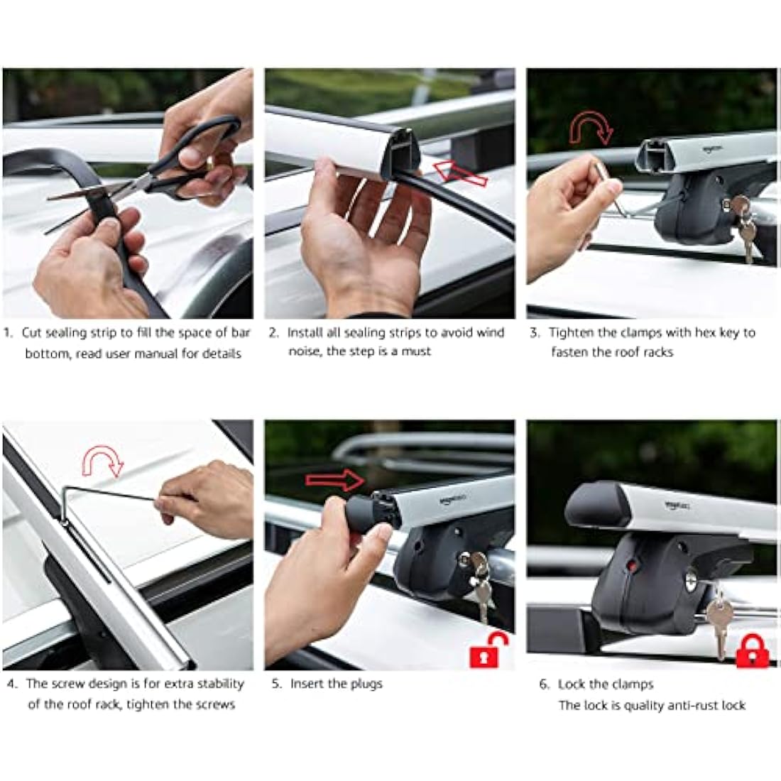 Amazon Basics Cross Rail Roof Rack, 142 cm, Fits up to 126 cm Spans between Raised Side Rails with Gap, Pack of 2, Black/Silver