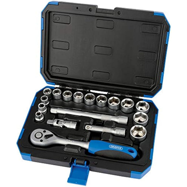 Draper Expert 18 Piece Metric Socket Set | Ratchet Tool and Case | 3/8" Square Drive | HI-TORQ MM/AF Sockets | DIY Home Professional and Car Kit |Hand Tools | 16359