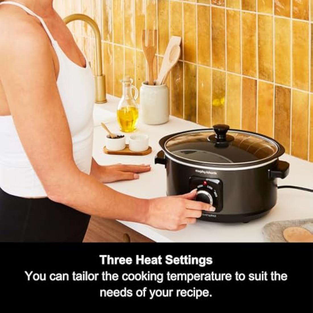 Morphy Richards 3.5L Sear & Stew Slow Cooker, Shatter Resistant Aluminium Pot, 3 Heat Settings, Hob Proof, Easy Clean, 163W, Black, 460012