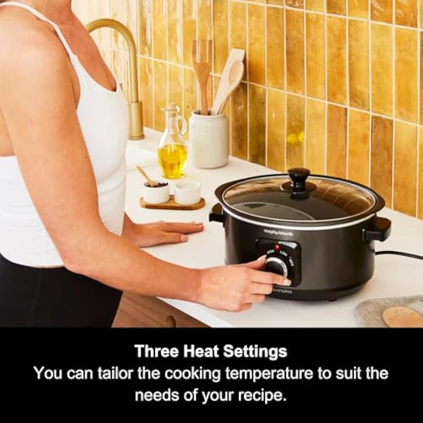 Morphy Richards 3.5L Sear & Stew Slow Cooker, Shatter Resistant Aluminium Pot, 3 Heat Settings, Hob Proof, Easy Clean, 163W, Black, 460012
