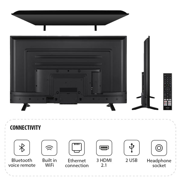 Toshiba 50”UV2F53DBU 4K Smart VIDAA TV, Ultra HD, HDR10, Freely, Disney+, Prime Video, Netflix, Dolby Atmos, Dolby Vision, Sound by Onkyo, Works with Alexa, Works with Google Assistant, VIDAA Voice