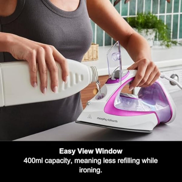 Morphy Richards TurboGlide Steam Iron, Ceramic Non-stick Soleplate, 150g Steam Boost, 40g Steam Output, 400ml Water Tank, Anti Drip, Anti Scale, Auto Shut-off, 3m Cord, 2800W, Purple, 302000