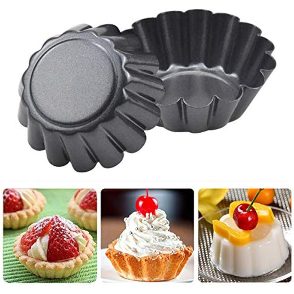 HQdeal 12 Packs Egg Tart Mold, Mini Carbon Steel Cake Muffin Moulds Tins Pans, Non-Stick Cupcake Cake Moulds, Pudding Moulds, Baking Cookie Moulds, Kitchen Reusable Baking Tools