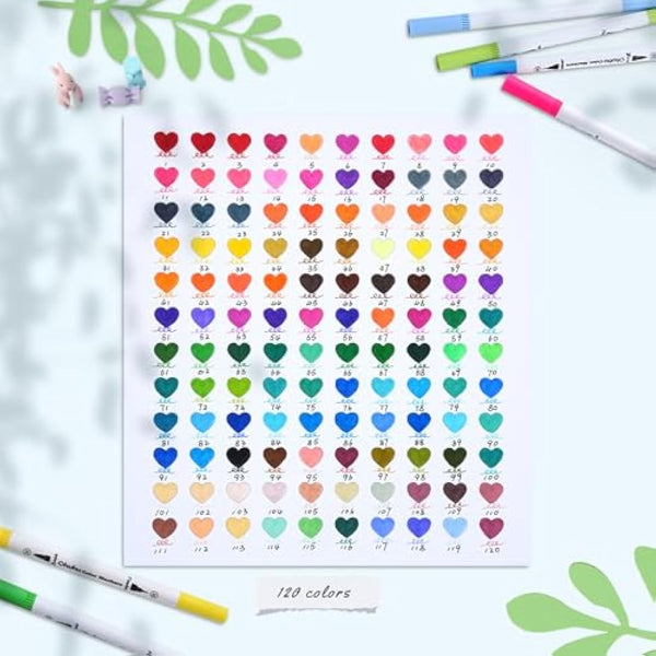 Ohuhu 120 Colours Colouring Pens, Dual Tip Brush Pens Felt Tip Pens, Art Markers with Fineliner, for Kids Adults Colouring Book Drawing Calligraphy Sketching Journal, Maui - Carrying Bag