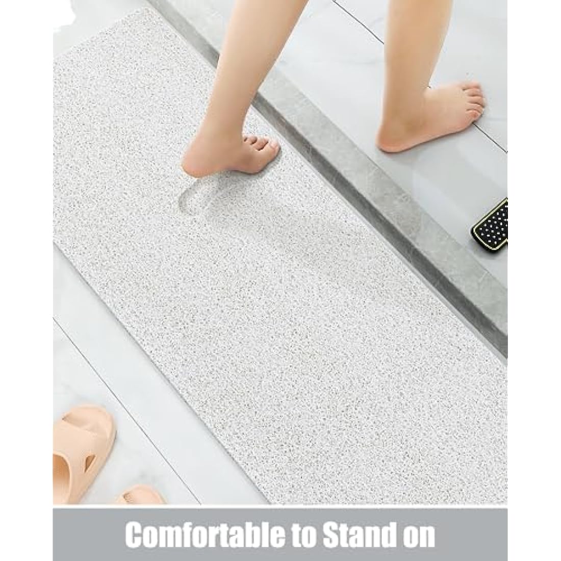 Loofah Mats for Shower, Non Slip Soft Textured Bath, Bathtub Mat with Drain, Phthalate Free, Quick Drying, Soft Comfort Bathroom Mats for Wet Areas (40x100CM, C-White)