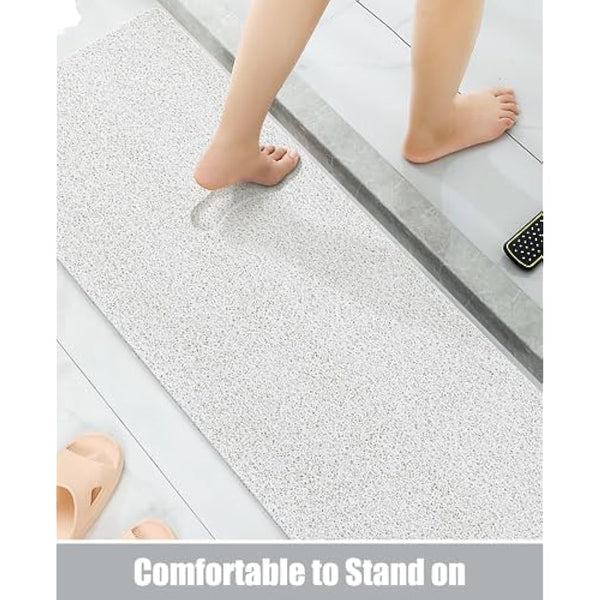 Loofah Mats for Shower, Non Slip Soft Textured Bath, Bathtub Mat with Drain, Phthalate Free, Quick Drying, Soft Comfort Bathroom Mats for Wet Areas (40x100CM, C-White)
