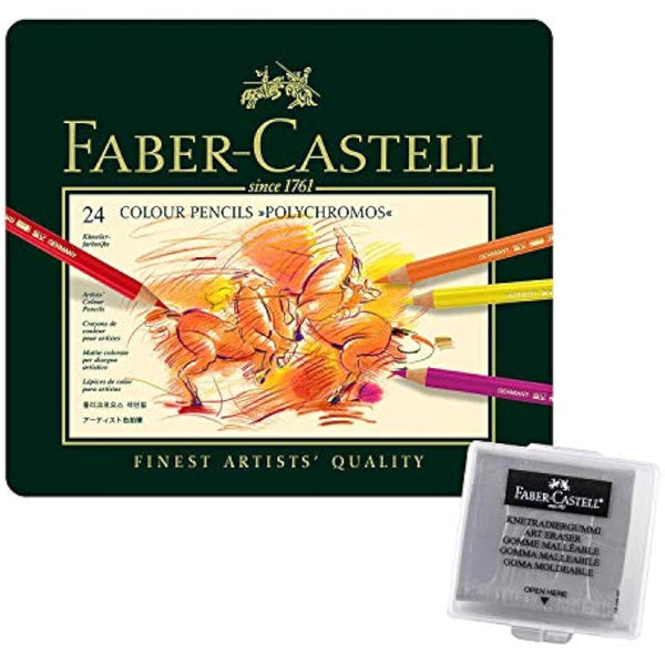 Faber-Castell 110024 Artist's Colouring Pencil, 24 Polychromos Pencils in Metal Case, Includes Eraser