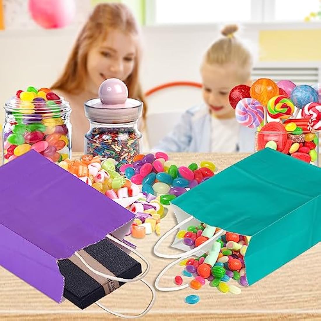 30 Pcs Paper Party Bags 10 Colors Present Bags Kraft Paper Bags with Handles, Party Present Bags Thick Kraft Bags for Kids, Present, Candy, Cookie, Celebrations, Baby Shower, Birthday(21 x 15 x 8 cm)
