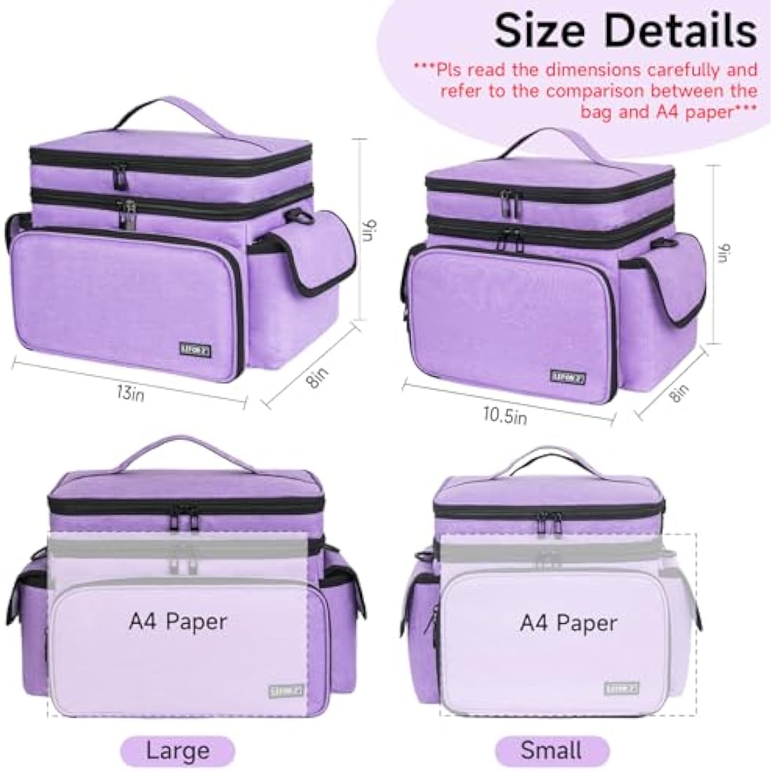 LEFOR·Z Extra Large Sewing Box,Double-Layer Sewing Bags,Protable Travel Sewing Box Organiser for Sewing Accessories Storage and Sewing Tools,Purple(Bag Only)