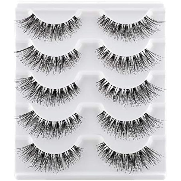 JIMIRE Fake Eyelashes Natural Lashes Demi-Wispies Cat Eye Lashes 3D False Eyelashes Multipack 5 Pairs Pack