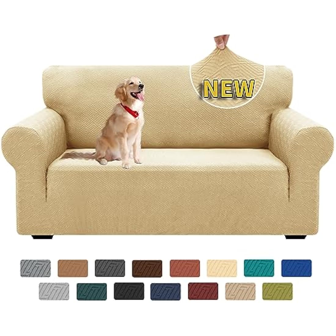 XINEAGE High Stretch Sofa Covers 2 Seater Latest Jacquard Loveseat Covers 1 Piece Couch Covers for 2 Seater Non Slip Sofa Covers for Dogs Washable Sofa Slipcovers Living Room (2 Seater, Beige)
