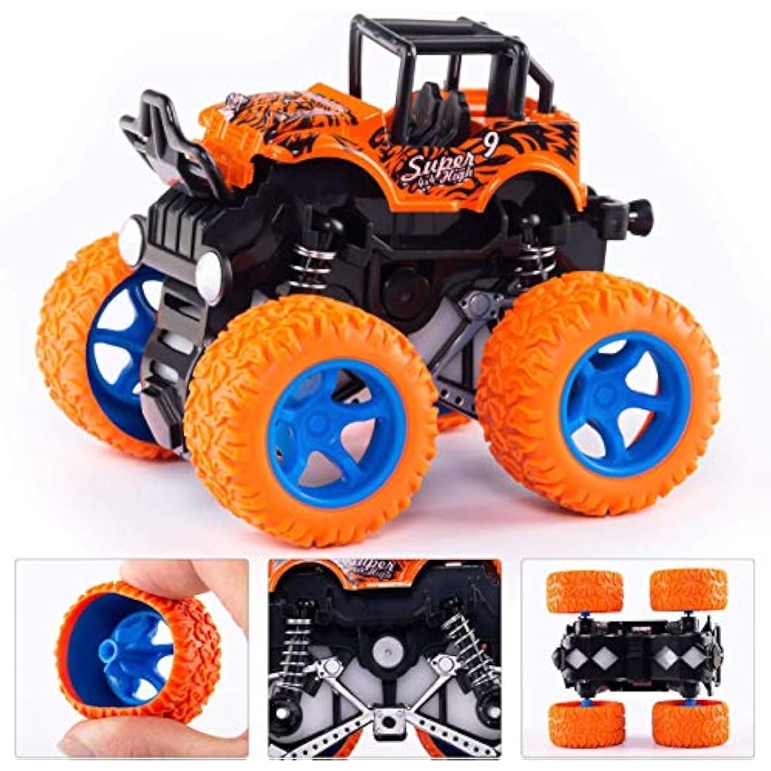 HONGCI 2 Pack Monster Trucks - Inertia & Friction Powered Mini Push & Go Car, 360 Degree Rotating Off-road Vehicle Toy Pull Back Car for 3-10 Year Old Boys & Girls Kids Birthday & Xmas Gift