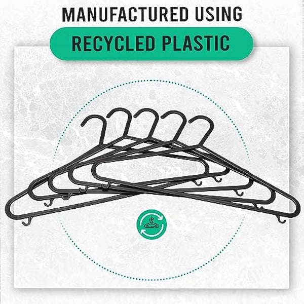 KAPCO Black Plastic Clothes Hangers – 50 Pack Strong Adult Coat Hangers for Wardrobe Organisation, Durable Hanger with Trouser Bar & Hooks, Space Saving, Slim for Clothes Rail & Storage | Bulk Buy