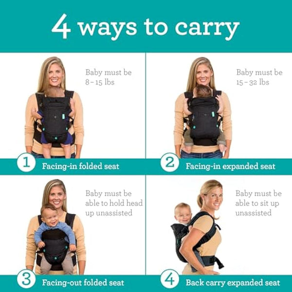 Infantino Flip Advanced 4-in-1 Baby Carrier - Ergonomic, Convertible, Face-in and Face-Out Front and Back Baby Carrier for Newborn to Toddler 3,6-14,5kg, Black