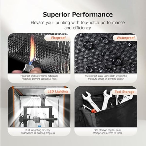 3D Printer Enclosure with LED Light, Fireproof Dustproof Tent Constant Temperature Protective Cover for Ender3 Max Neo/Ender3 S1 Plus/Ender 5/ Pro/Plus/Neptune 4 Plus/CR-10/10S PRO10 Mini/CR-X, Large