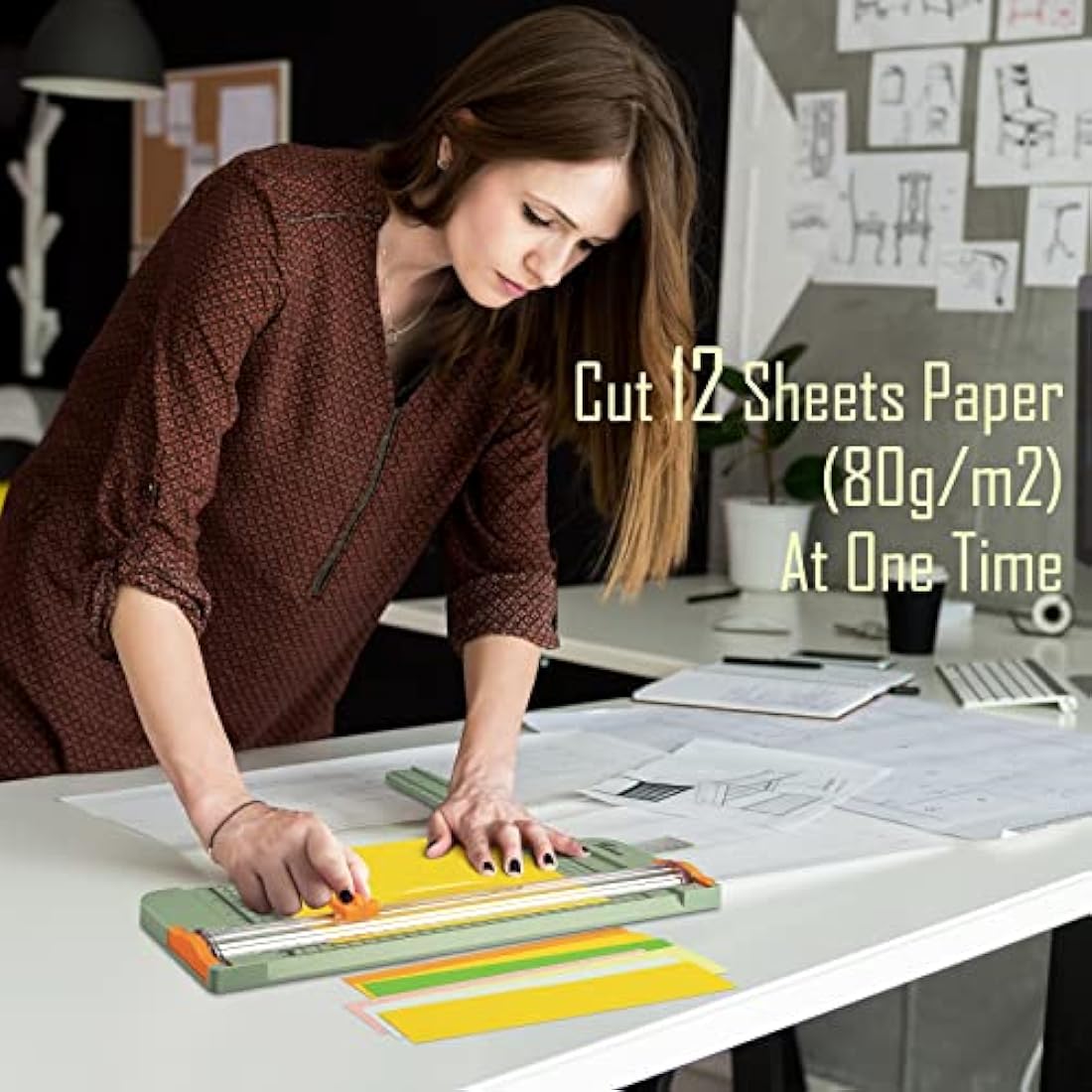 Firbon A4 Paper Cutter 12 Inch Titanium Paper Trimmer Scrapbooking Tool with Automatic Security Safeguard and Side Ruler for Craft Paper, Coupon, Label and Cardstock, Morandi