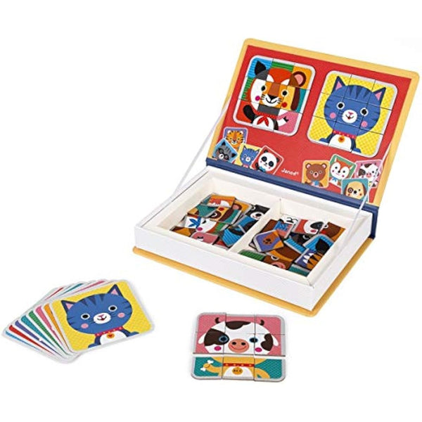 Janod - Magnéti'Book Mix & Match - Magnetic Educational Game, Animal Theme - 8 Animals to Put Together - 72 Magnets, Many Combinations & Possible Creations - from 3 Years Old, J02587