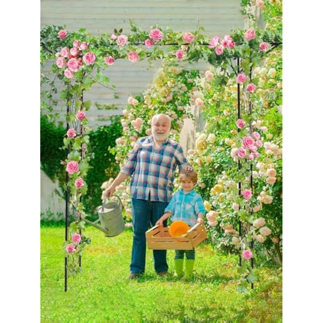 2 M Flat Top Garden Arch for Climbing Plant, Kalolary Heavy Duty Metal Garden Arch Arbor Wedding Trellis Archway Garden Tunnel Trellises Flower Vines Climbing Support for Lawn Backyard Patio Outdoor