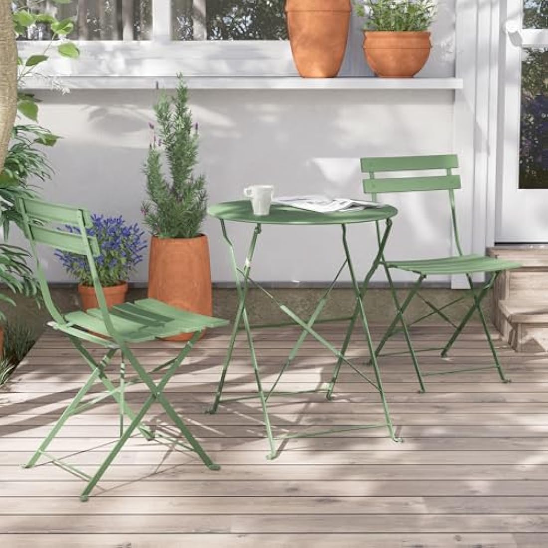 Grand patio Folding Bistro Set 3 Pieces, Conversation Set, Folding 2 Chairs and 1 Table, Weather Resistant, Patio Table Chairs for Balcony,Yard, Garden (Sage Green)