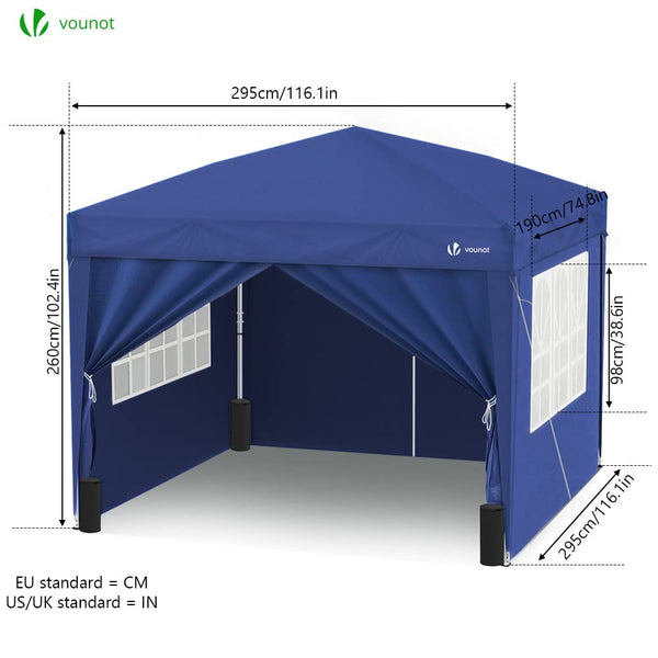 VOUNOT 3m x 3m Pop Up Gazebo with Sides & 4 Weight Bags & Carry Bag, Marquee Garden Party Tent Outdoor, Grey
