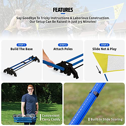 EastPoint Sports Unisex Eastpoint Sports Set, White Easy Setup 4 Player Badminton Set 15ft Net, Badminton Net with Carry Storage Base, and Badminton