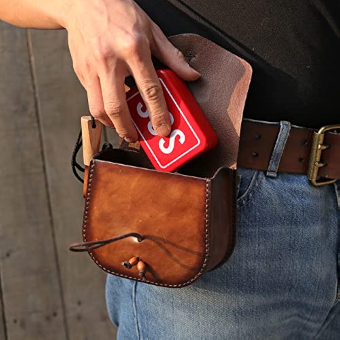 TOURBON Multitool Leather Belt Pouch EDC Fire Starter Holder for Outdoor Camping Survival Hunting