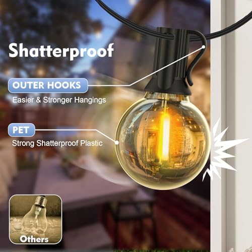 Yuusei Festoon Lights Outdoor Lights, 125FT/38M Garden Lights Mains Powered, IP45 Waterproof String Lights, 46+2 G40 LED Shatterproof Bulbs for Outside Fence Patio Gazebo Party Pergola