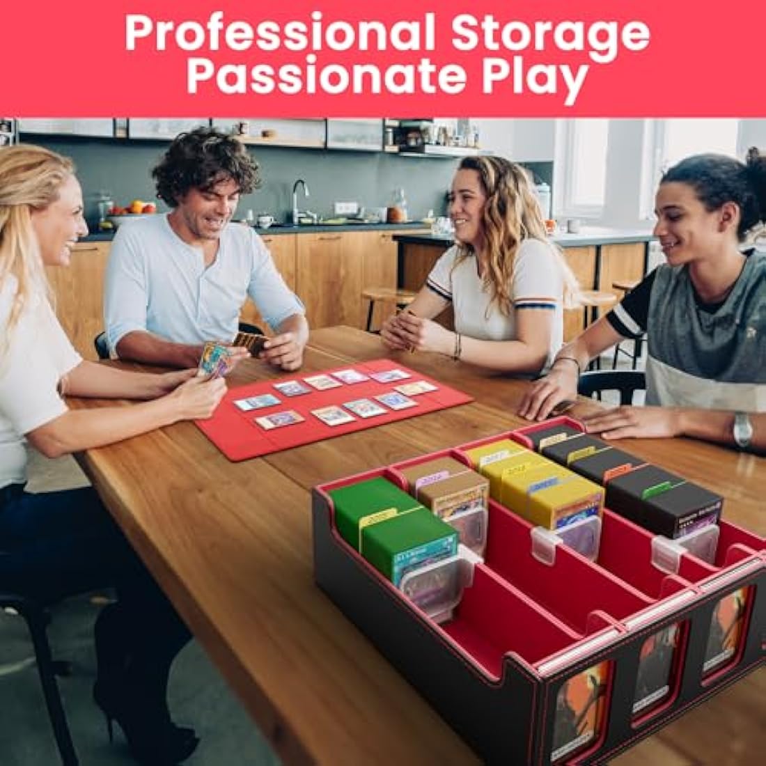 Hot Bee MTG Trading Card Storage Box, Deck Box Holds 2400+ Cards for TCG, MTG, Yugioh, Magic the Gathering Commander Cards, Playing Card Case PU Leather Magnetic Closure, Red