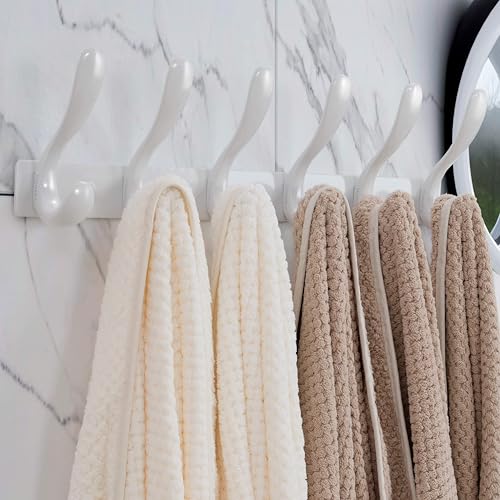 HONSKY Wall Mouted Coat Hooks- Stylish,44cm Metal Coat Rack Wall Mounted,Heavy Duty 6 Hooks Wall Coat Hook for Hanging Coat,Clothes,Hat,Jacket,White(2