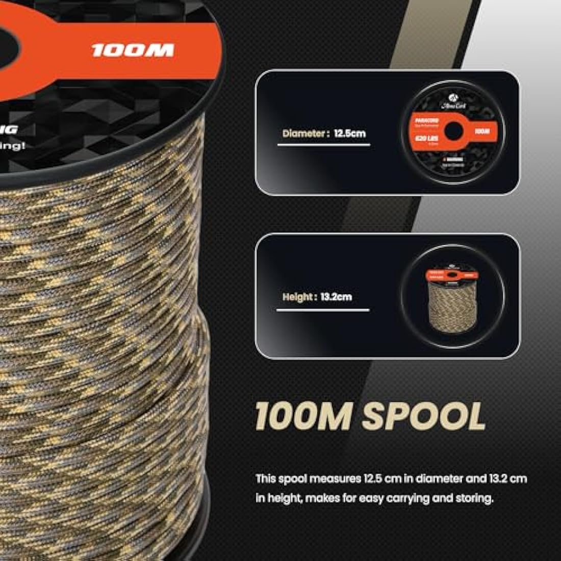 Abma Cord Paracord 4mm 100m 100% Nylon Rope 9 Strands Type III Parachute Cord for DIY, Camping, Survival, Outdoor - Max. 280kg - Woodland Camo
