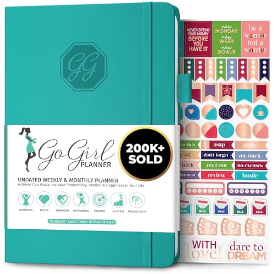 GoGirl Planner and Organizer for Women - A5 Size Weekly Planner, Goals Journal & Agenda to Improve Time Management, Productivity & Live Happier. Undated - Start Anytime, Lasts 1 Year - Turquoise
