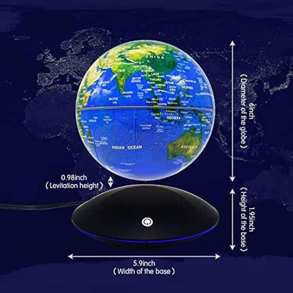 Dracarys Magnetic Levitation Floating Globe, 6 Inch Rotating World Map, Anti Gravity Globe for Educational and Gift, Home Office Classroom Desk Decor, Touch Control and Gradient Night Light item