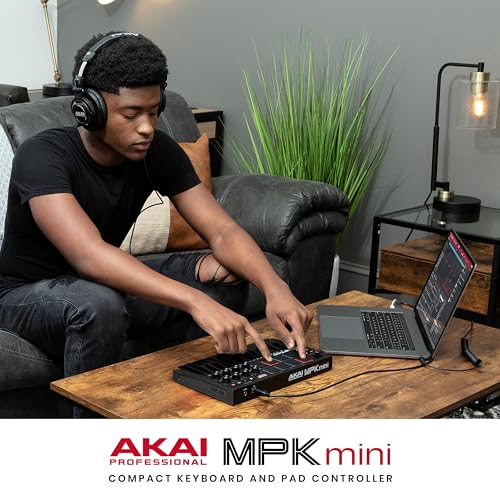 Akai Professional MPK Mini MK3 - 25 Key USB MIDI Keyboard Controller with 8 Backlit Drum Pads, 8 Knobs and Music Production Software and Native Instruments Sound Package (NKS Integration)