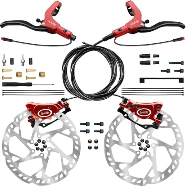 DYISLAND E-Bike Hydraulic Disc Brake Set 4-Pistons/2-Pistons, 2-PIN/3-PIN Pre-Bled with Mineral Oil Brakes Kit，Front and Rear Set，with 180mm 2.3mm Thick Rotors