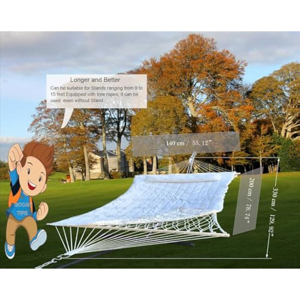 GOCAN Mesh Hammock,Cotton Rope hammocks with Pad Chains Hooks Tree Straps fit Stands from 9' to 15' for Outside Indoor Patio Yard