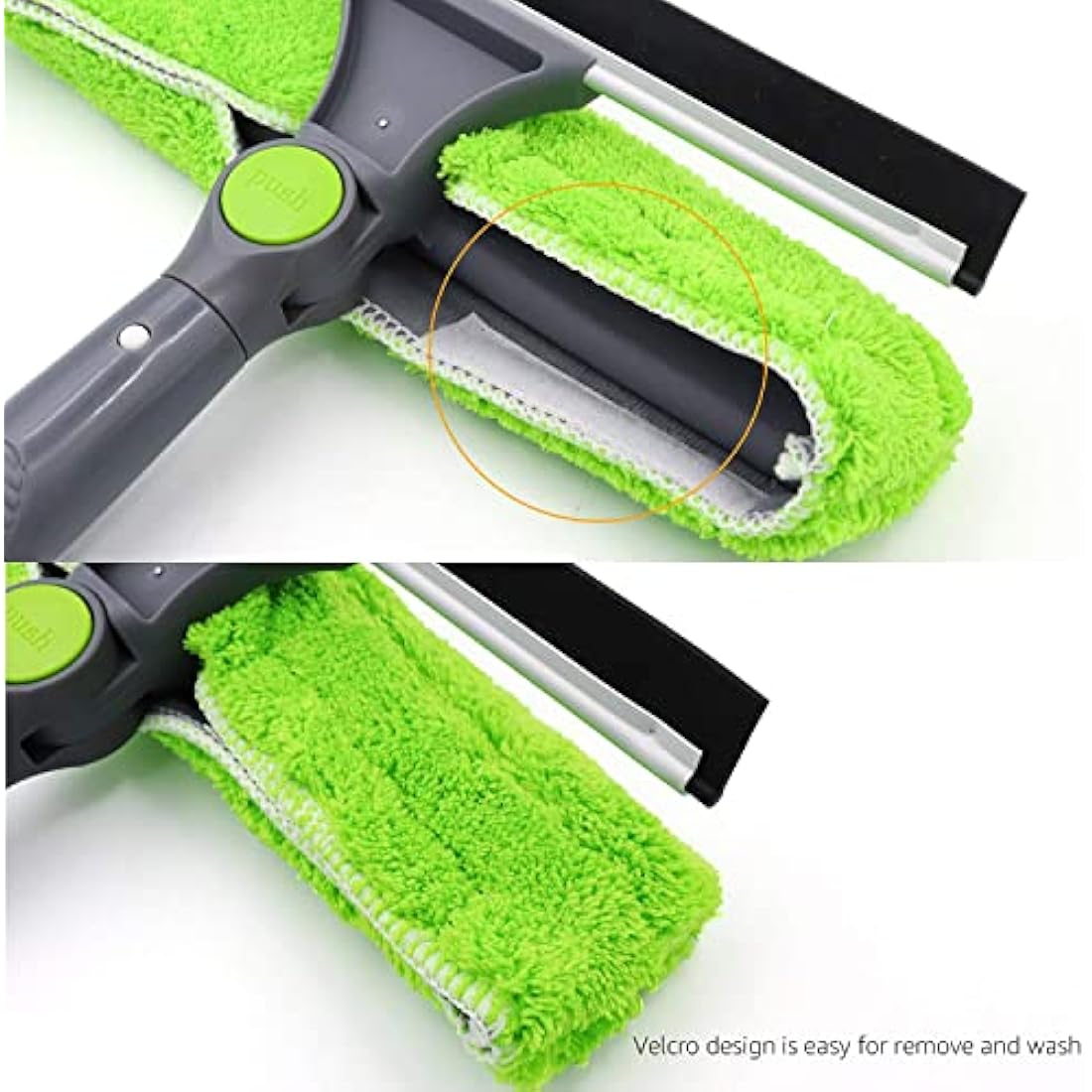 Amazon Basics Extendable Window Squeegee with 180° Rotating Head and telescopic Pole 26''-38''(66cm-96.5cm) , Perfect for Cleaning Windows, Mirrors, Tiles, Green