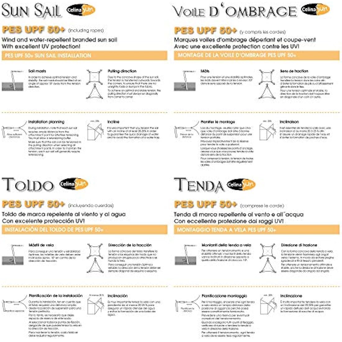 CelinaSun awning sun protection PES UPF 50+ tested UV-protection polyester garden balcony water repellent rectangle 4 x 6 m anthracite