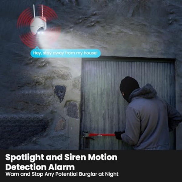 ieGeek 2K 360° Wireless Security Camera Outdoor with Color Night Vision, Rechargeable Battery CCTV Camera Systems, Home PTZ Wifi Camera, Motion Detection, Siren Floodlight,Voice Intercom,Remote Access