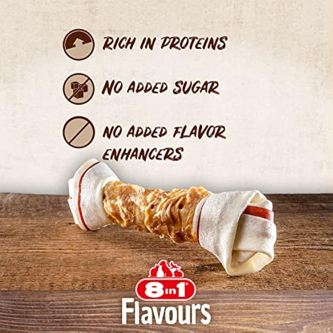 8in1 Triple Flavour Bone L - chewy dog bone with chicken fillet, pork hide and beef hide, 1 pc.