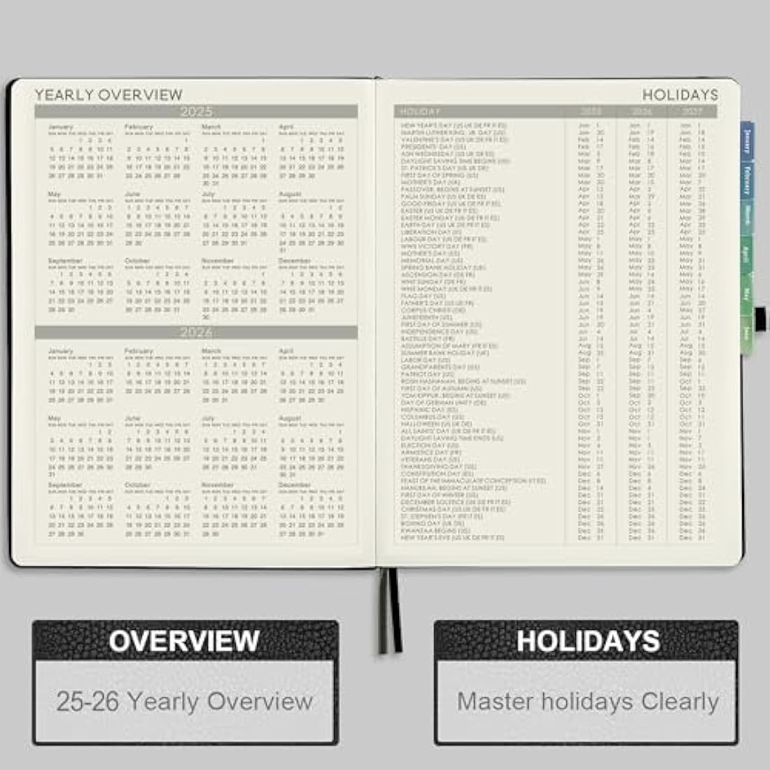 Academic Diary 2025-2026 – A4 Diary Week to View from July 2025 to June 2026 with Stickers, Leather Cover, Thick Paper, Inner Pocket, Black