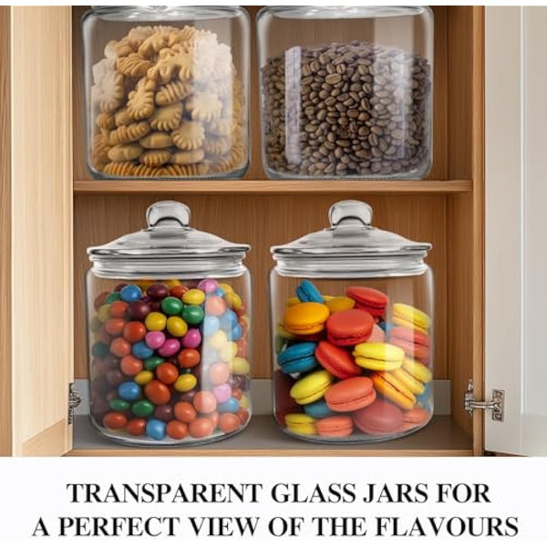 MASTERTOP Biscuit Jars, Set of 2 Glass Storage Jar with Airtight Lid, 3.9L Cookie Jar Sweet Jars with 15pcs Storage Bags, Clear Glass Container for Coffee, Sugar, Pickle, Oats, Flour, Pods