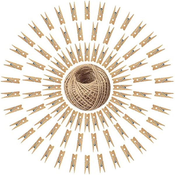 jijAcraft 3.5cm Mini Wooden Pegs: 100Pcs Mini Photos Pegs for DIY Crafts Brown Photo Display Clips Small Wooden Clothes Peg for Hanging Photos Cards